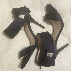 Womans Navy Blue Satin Heels